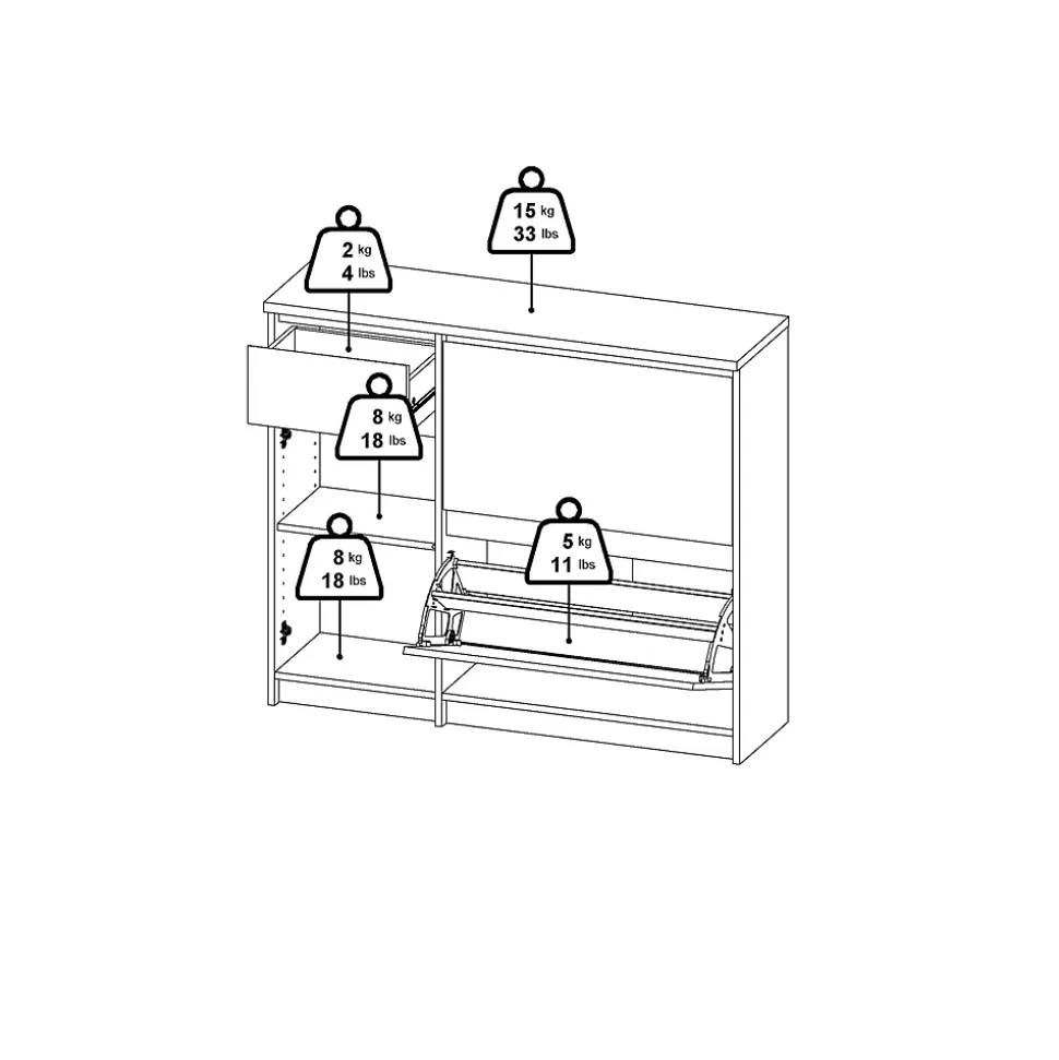 Meuble à chaussures Todd, Meuble à chaussures, Armoire d'entrée polyvalente, Rangement pour chaussures, 109x32 h93 cm, Noir