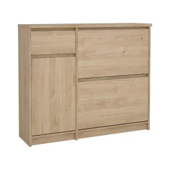 Meuble à chaussures Todd, Meuble à chaussures, Armoire d'entrée polyvalente, Rangement pour chaussures, 109x32 h93 cm, Chêne clair