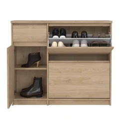 Meuble à chaussures Todd, Meuble à chaussures, Armoire d'entrée polyvalente, Rangement pour chaussures, 109x32 h93 cm, Chêne clair