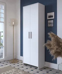 Meuble à chaussures Vinadio, Meuble à chaussures, Armoire d'entrée polyvalente, Rangement pour chaussures, 65x38h197 cm, Blanc