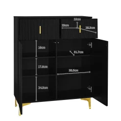 Meuble à chaussures 83x35x101 cm avec tiroirs, portes push-to-open et étagères réglables, pieds dorés