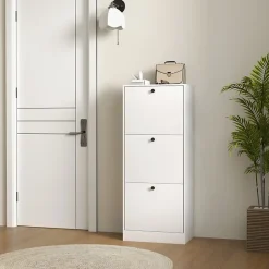 Meuble à chaussures 47x28x115 cm avec 3 portes basculantes et étagères réglables, design moderne blanc