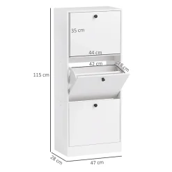 Meuble à chaussures 47x28x115 cm avec 3 portes basculantes et étagères réglables, design moderne blanc
