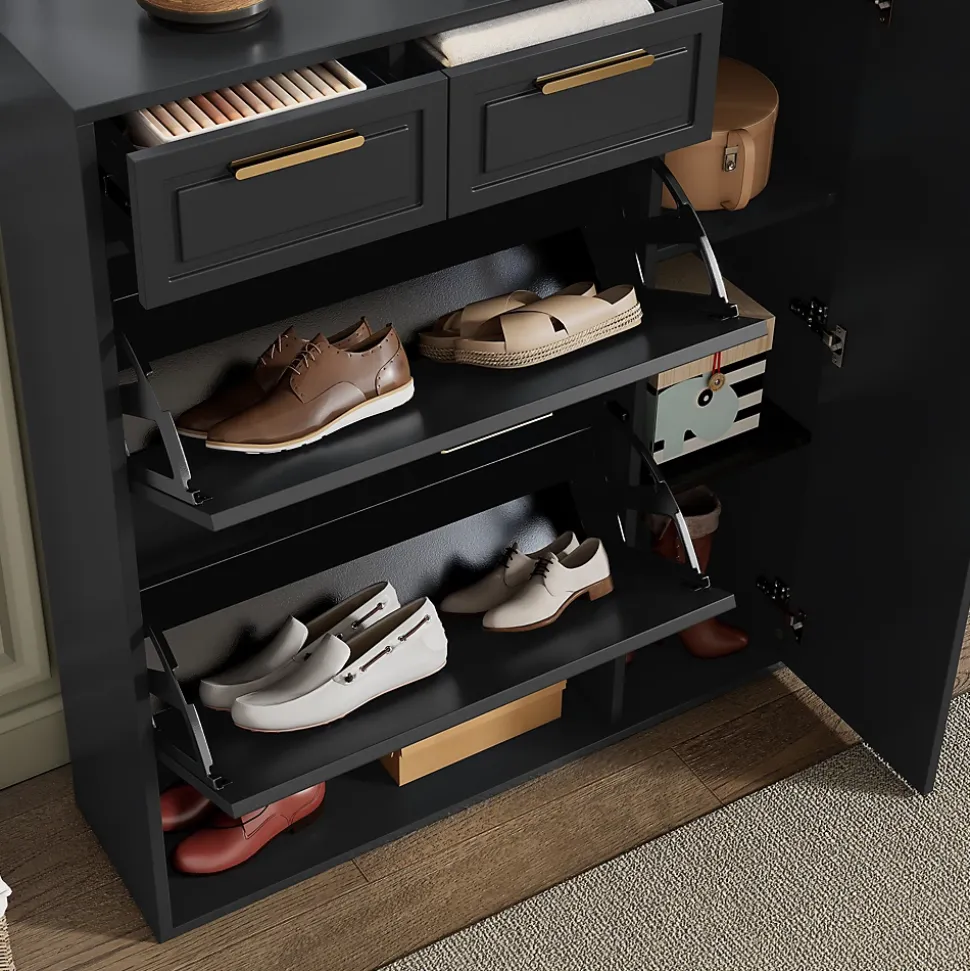 Meuble à chaussures 95x24x107 cm noir, design moderne avec étagères réglables et tiroirs pratiques