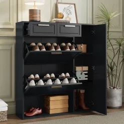 Meuble à chaussures 95x24x107 cm noir, design moderne avec étagères réglables et tiroirs pratiques
