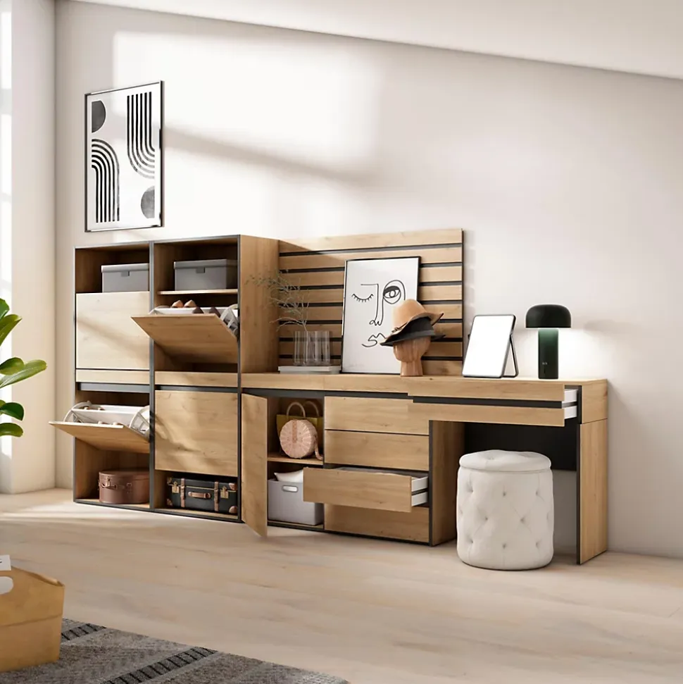 Meuble à chaussures 297x35x145cm commode buffet coiffeuse chêne