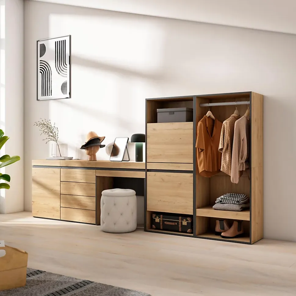 Meuble à chaussures 297x35x145cm vestiaire buffet coiffeuse chêne