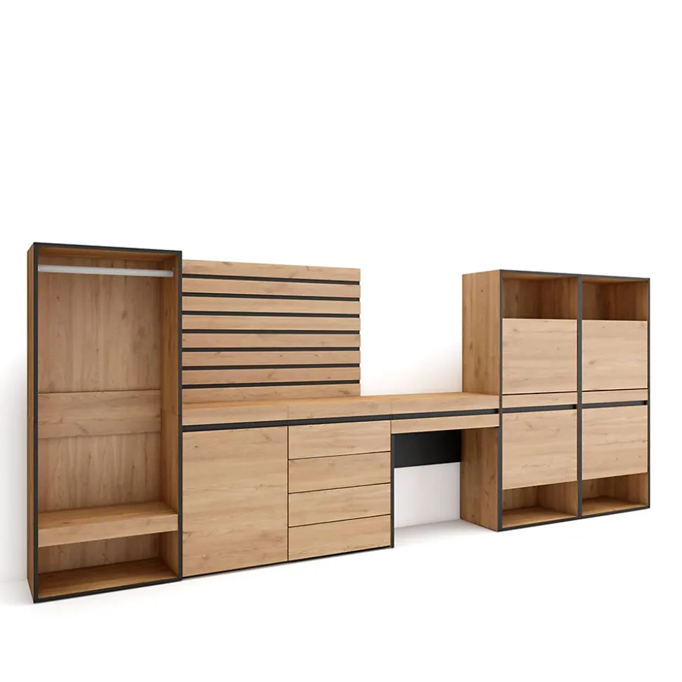 Meuble à chaussures 357x35x145cm vestiaire buffet coiffeuse chêne