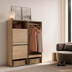 Meuble à chaussures 120x35x145cm vestiaire couleur chêne
