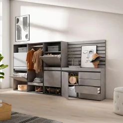Meuble à chaussures 287x35x145cm vestiaire commode buffet ciment