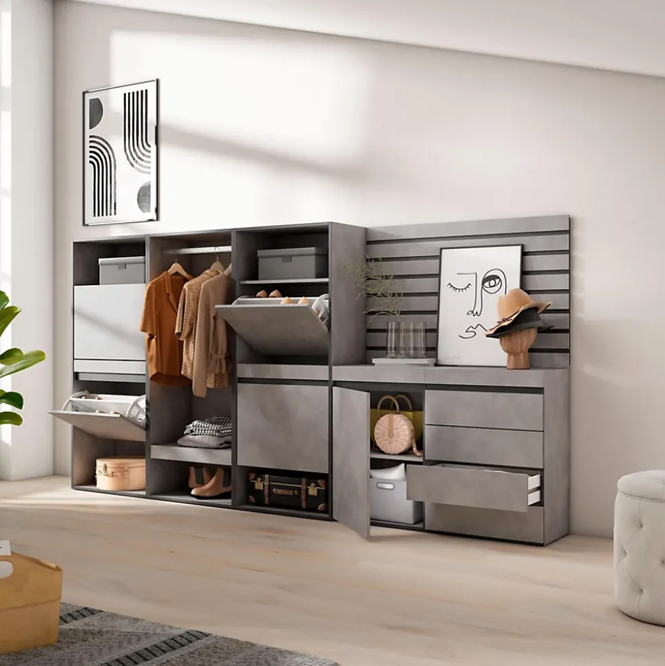 Meuble à chaussures 287x35x145cm vestiaire commode buffet ciment