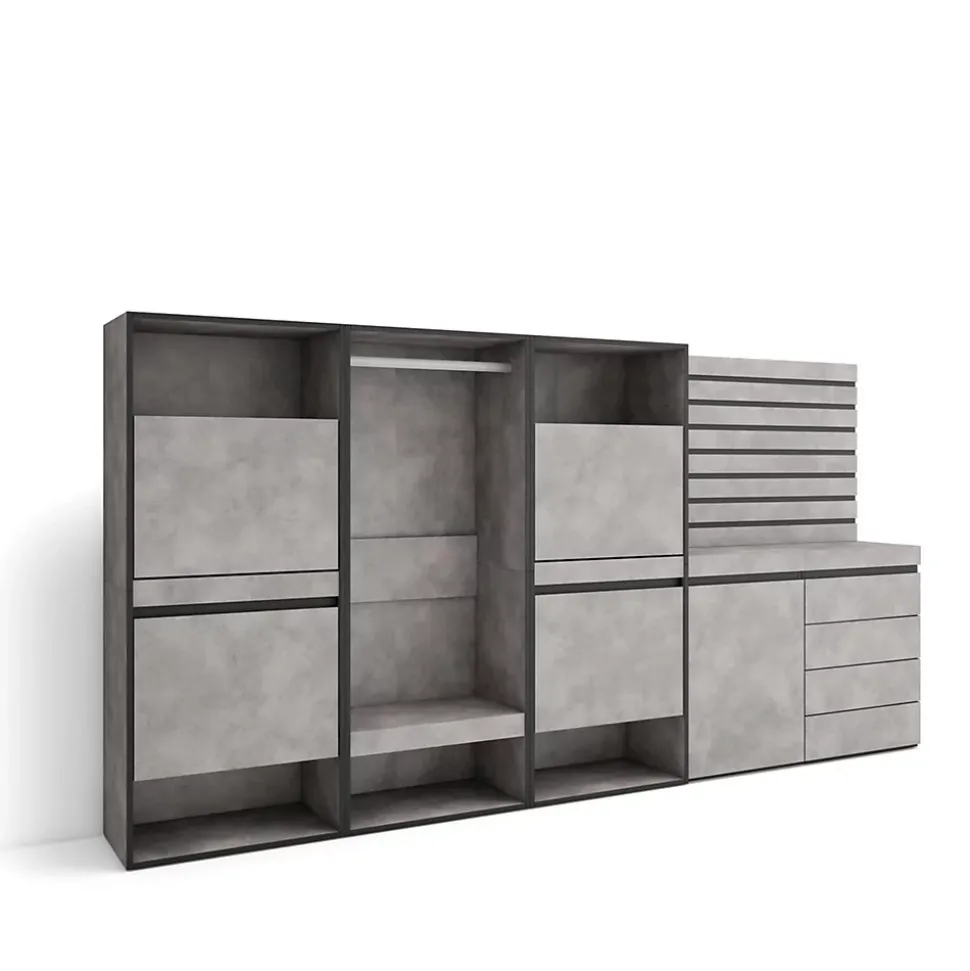 Meuble à chaussures 287x35x145cm vestiaire commode buffet ciment