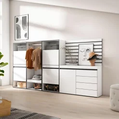 Meuble à chaussures 287x35x145cm vestiaire commode buffet blanc