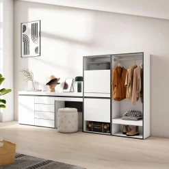 Meuble à chaussures 297x35x145cm vestiaire buffet coiffeuse blanc