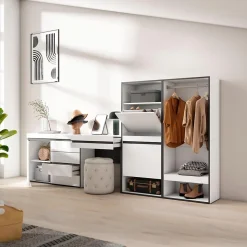 Meuble à chaussures 297x35x145cm vestiaire buffet coiffeuse blanc