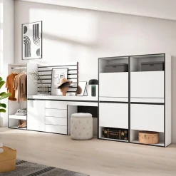 Meuble à chaussures 357x35x145cm vestiaire buffet coiffeuse blanc
