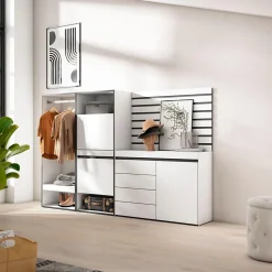 Meuble à chaussures 227x35x145cm vestiaire commode buffet blanc