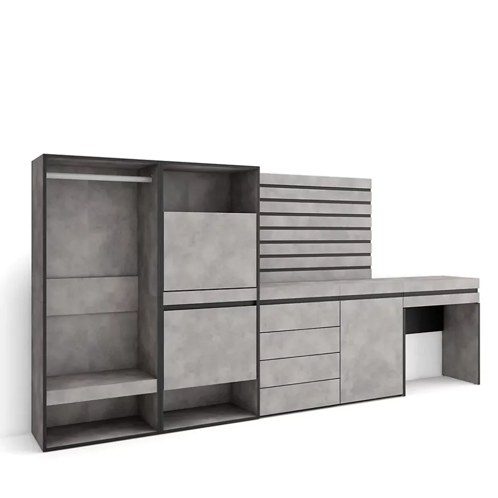Meuble à chaussures 297x35x145cm vestiaire buffet coiffeuse ciment