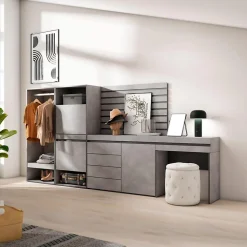 Meuble à chaussures 297x35x145cm vestiaire buffet coiffeuse ciment