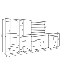 Meuble à chaussures 297x35x145cm vestiaire buffet coiffeuse chêne