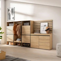 Meuble à chaussures 287x35x145cm vestiaire commode buffet chêne