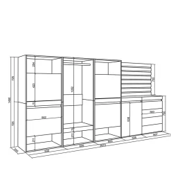 Meuble à chaussures 287x35x145cm vestiaire commode buffet chêne