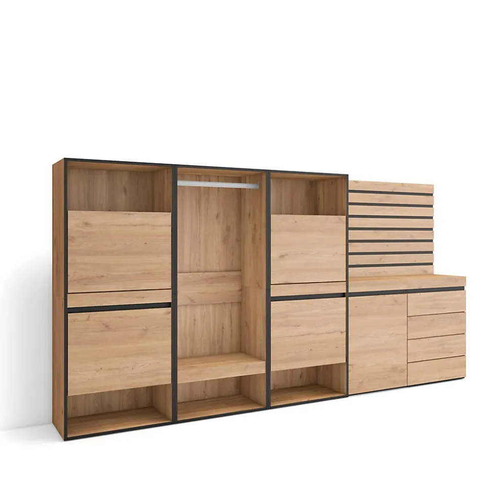 Meuble à chaussures 287x35x145cm vestiaire commode buffet chêne