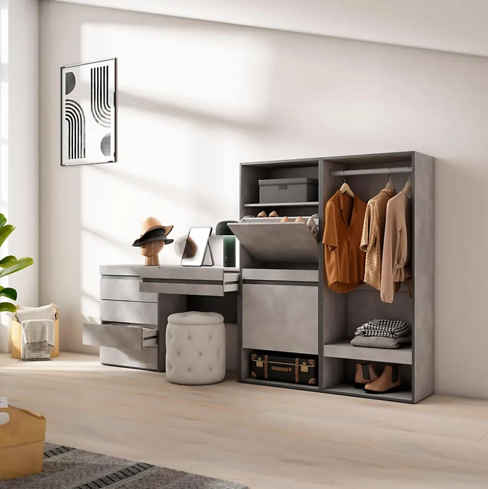 Meuble à chaussures 247x35x145cm vestiaire buffet coiffeuse ciment