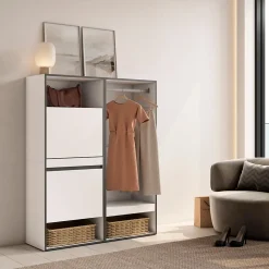 Meuble à chaussures 120x35x145cm vestiaire couleur blanc