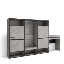 Meuble à chaussures 250x35x145cm vestiaire coiffeuse gris ciment