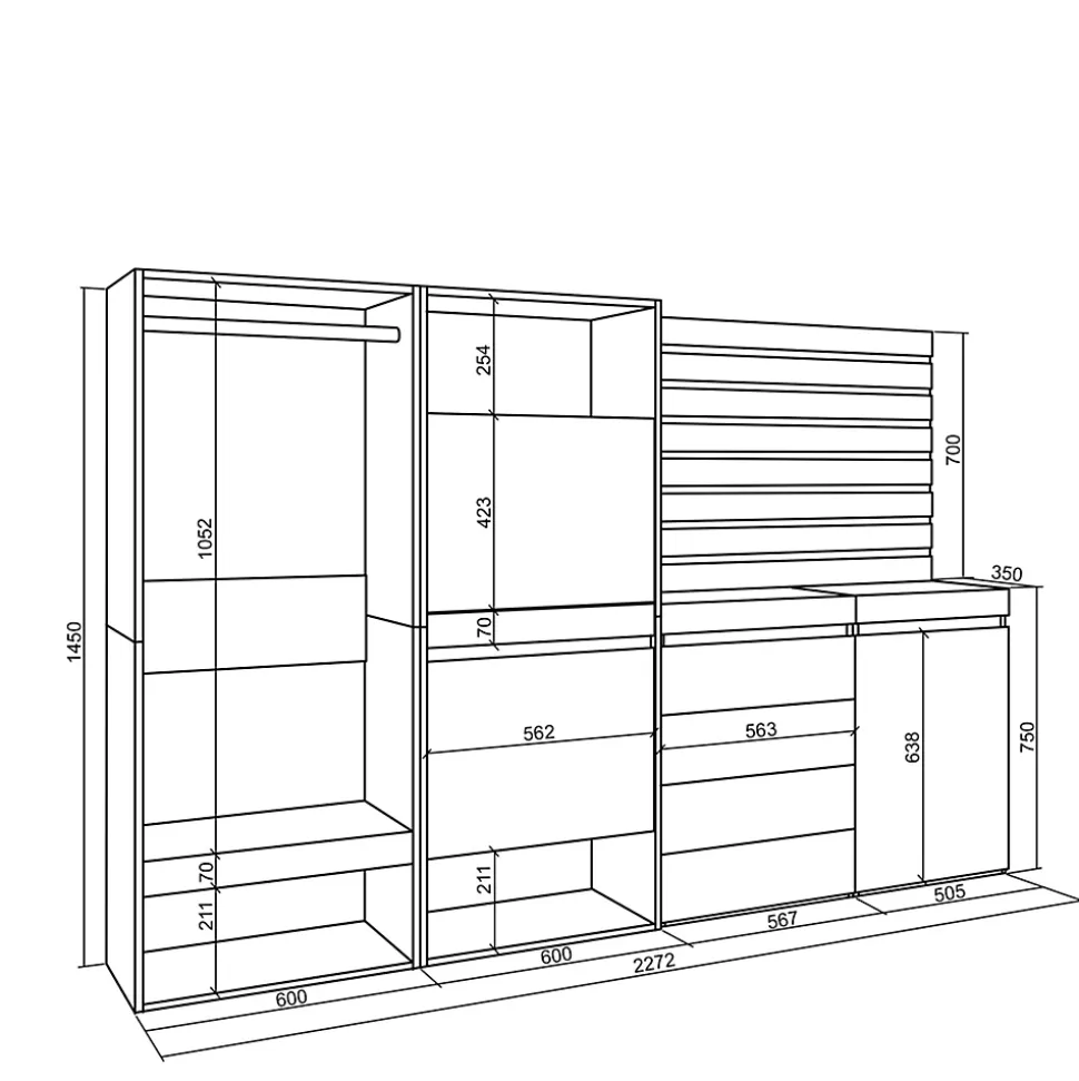 Meuble à chaussures 227x35x145cm vestiaire commode buffet ciment