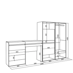 Meuble à chaussures 247x35x145cm vestiaire buffet coiffeuse chêne