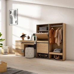 Meuble à chaussures 247x35x145cm vestiaire buffet coiffeuse chêne