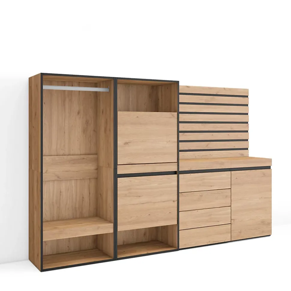 Meuble à chaussures 227x35x145cm vestiaire commode buffet chêne