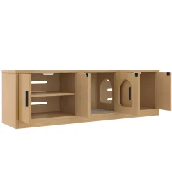 Meuble à chaussures/meuble litière pour chat - 140x40x45,5 cm - Avec griffoir et ventilation - Égères réglables - Naturel