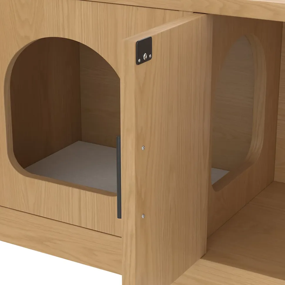 Meuble à chaussures/meuble litière pour chat - 140x40x45,5 cm - Avec griffoir et ventilation - Égères réglables - Naturel