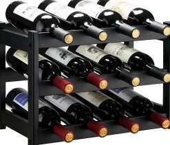 Meuble à vin multifonctionnel métal et bois, 3 niveaux