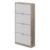 Meuble a chaussures - 4 Portes - Chene et blanc - 75x24x154 cm - Leona