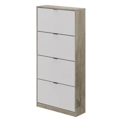 Meuble a chaussures - 4 Portes - Chene et blanc - 75x24x154 cm - Leona