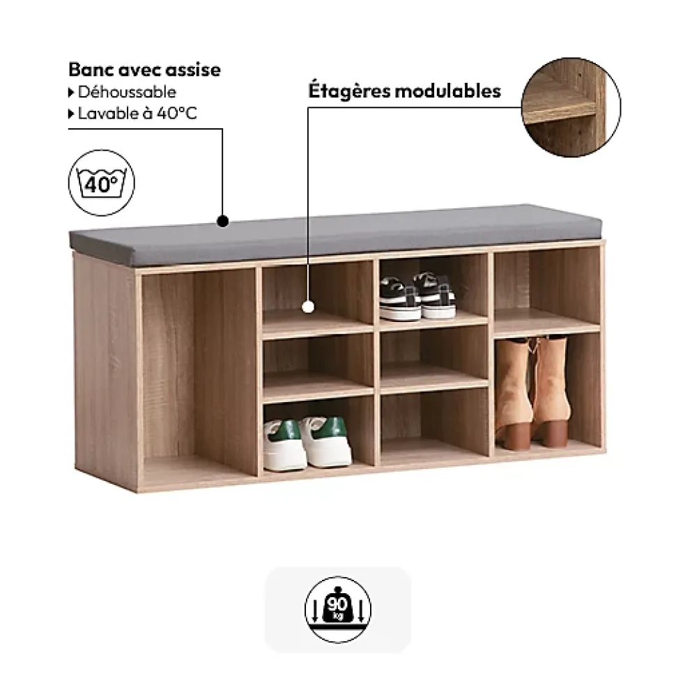 Meuble banc à chaussures x8 Effet chêne naturel - 5Five