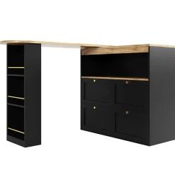 Meuble Bar - Meuble Bar Pivotant avec 4 Tiroirs et Étagères Ouvertes - MDF - Noir - 105-138x39x102 cm
