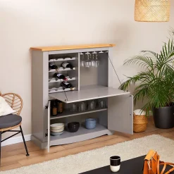 Meuble bar à vin en pin TEQUILA style mexicain, lasuré gris et brun