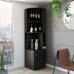 Meuble bar angle Syrah avec rangement pour bouteilles et verres