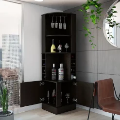 Meuble bar angle Syrah avec rangement pour bouteilles et verres