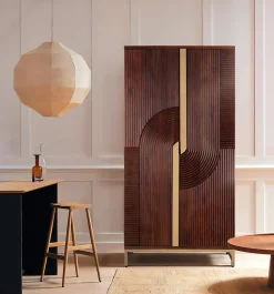 Meuble bar en bois manguier et métal