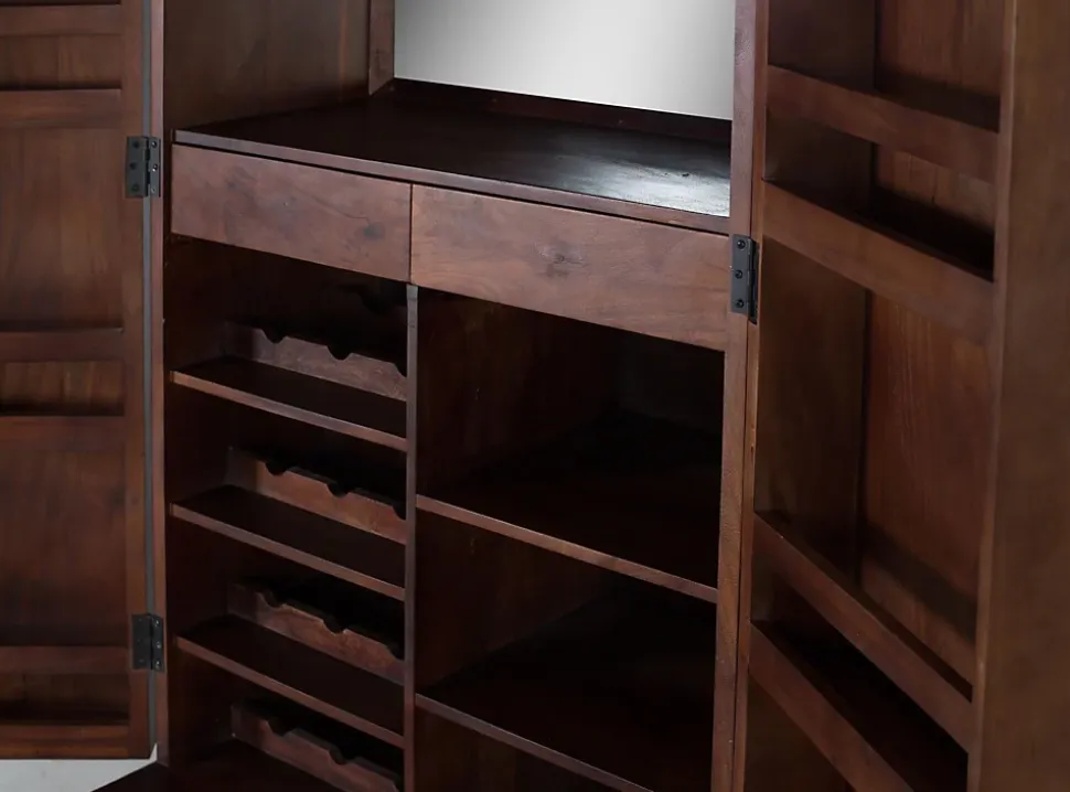 Meuble bar en bois manguier et métal