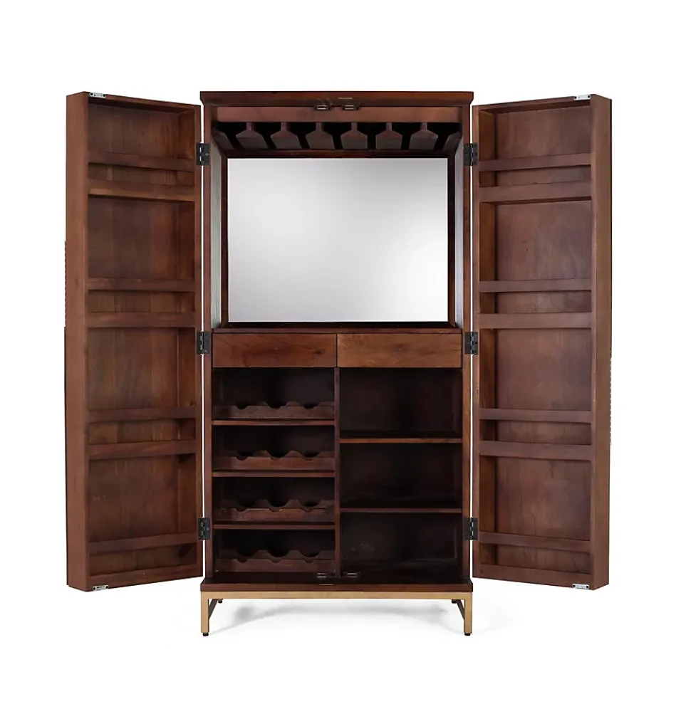 Meuble bar en bois manguier et métal