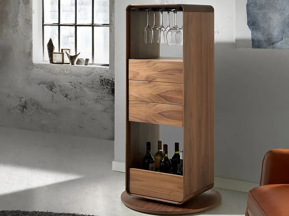 Meuble bar pivotant en noyer avec rangement pratique et élégant