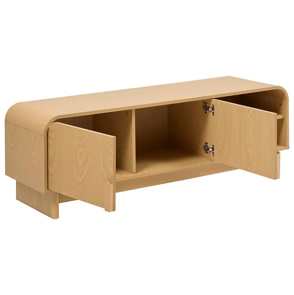 Meuble bas 2 portes 1 étagères Lee beige 140x40cm - Atmosphera