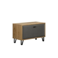Meuble bas d'entrée : Banc mélaminé - Chêne et Feutre - Naturel-Gris foncé - 79 - 51 - 42 cm